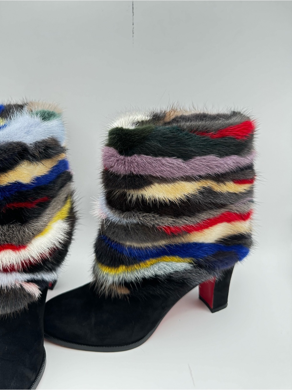 Christian Louboutin Alexandra 70 Multicolor Mink Fur Ankle Boots Size 36 - Picture 3 of 9